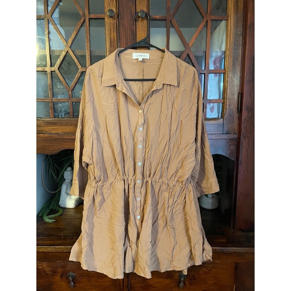 L Space Pacifica Button Down Collared Tunic‎ Mini Tan Medium/Large M/L - Picture 2 of 6
